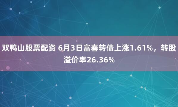 双鸭山股票配资 6月3日富春转债上涨1.61%,转股溢价率26.36%