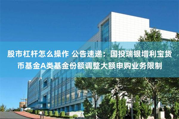 股市杠杆怎么操作 公告速递：国投瑞银增利宝货币基金A类基金份额调整大额申购业务限制